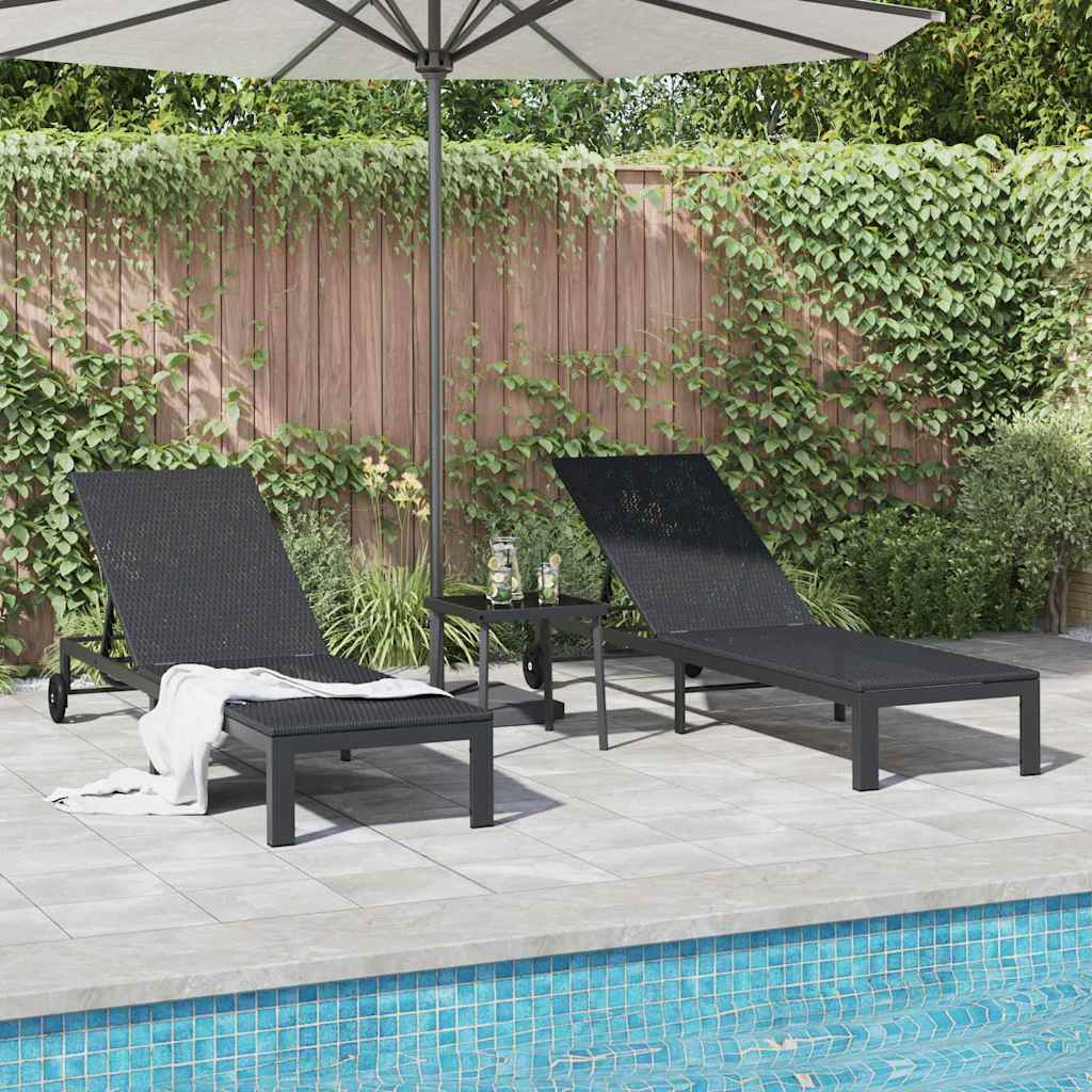 Sunbed with Cushion 3 pcs Black 40 x 39 x 40.5cm Poly Rattan